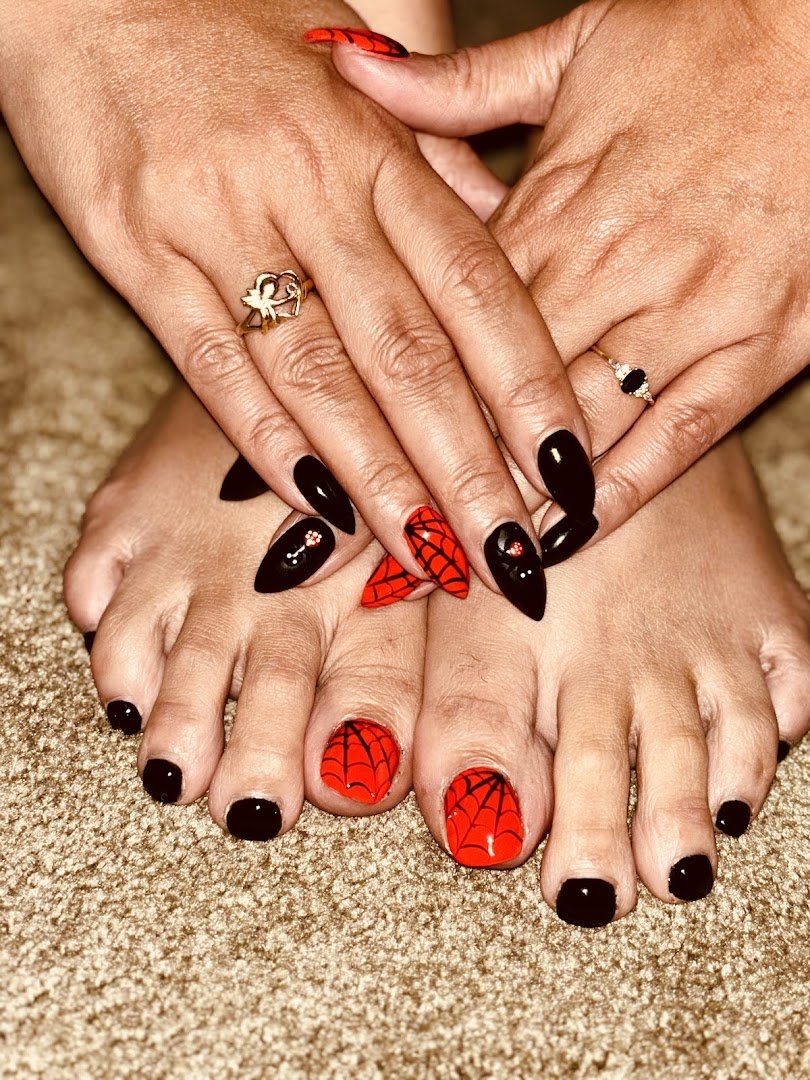 Bright salon space with nail color displays